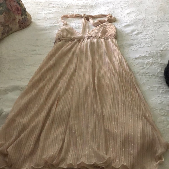 Juniors Gold glittering halter dress w/jewel lace - Picture 1 of 7